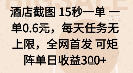 酒店截图15秒一单,一单0.6米,每天任务无上限,全网首发可矩阵单日收益3张【揭秘】-润格副业网-每天分享热门副业赚钱项目