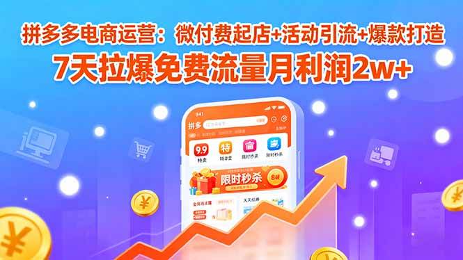 (15960期)拼多多电商运营:微付费起店+活动引流+爆款打造 7天拉爆免费流量月利润2w+-润格副业网-每天分享热门副业赚钱项目