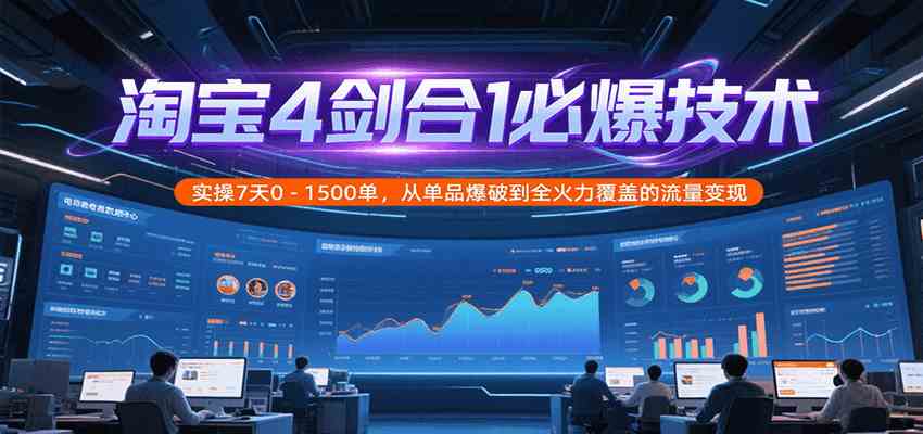淘宝4剑合1必爆技术，实操7天0-1500单，从单品爆破到全火力覆盖的流量变现-润格副业网-每天分享热门副业赚钱项目