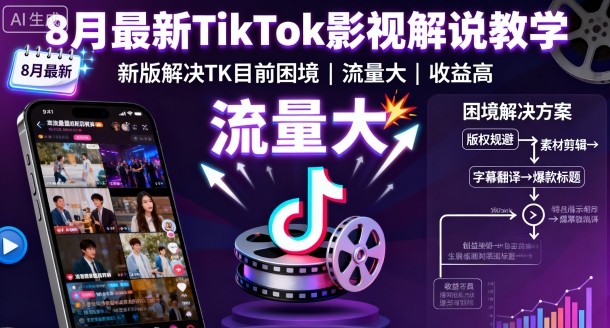 8月最新TikTok影视解说教学，新版解决TK目前困境，流量大，收益高-润格副业网-每天分享热门副业赚钱项目