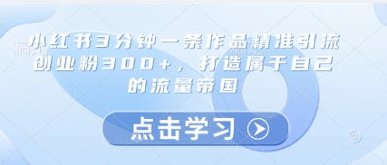 小红书3分钟一条作品精准引流创业粉300+，打造属于自己的流量帝国-润格副业网-每天分享热门副业赚钱项目