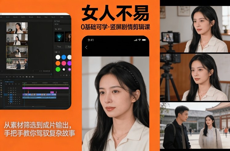 0基础可学！《女人不易》竖屏剧情剪辑课，从素材筛选到成片输出，手把手教你驾驭复杂故事-润格副业网-每天分享热门副业赚钱项目