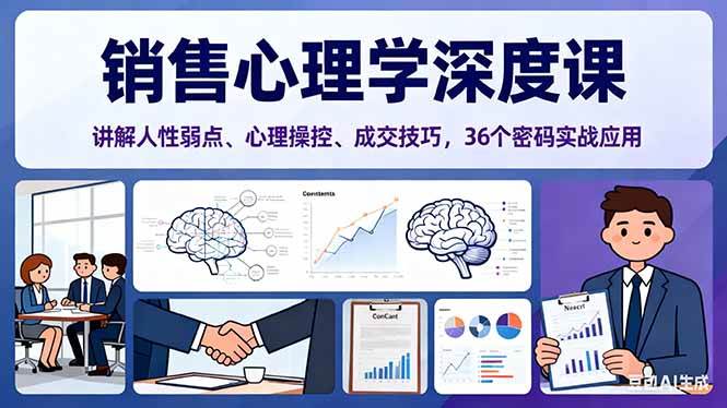 （16456期）销售心理学深度课，讲解人性弱点、心理操控、成交技巧，36个密码实战应用-润格副业网-每天分享热门副业赚钱项目