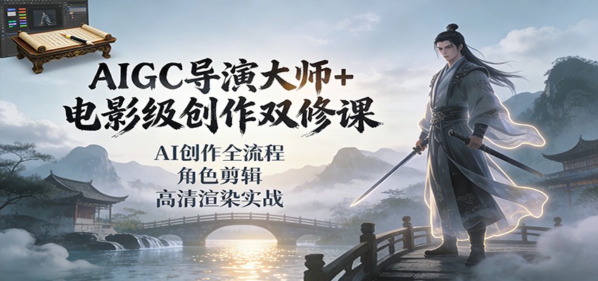 AIGC导演大师+电影级创作双修课：AI创作全流程、角色剪辑、高清渲染实战-润格副业网-每天分享热门副业赚钱项目