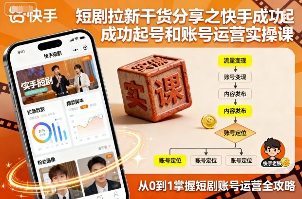 短剧拉新干货分享之快手成功起号和账号运营实操课-润格副业网-每天分享热门副业赚钱项目