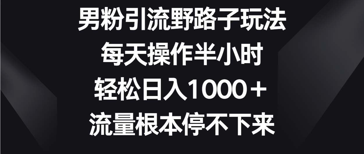 男粉引流野路子玩法，每天操作半小时轻松日入1000＋，流量根本停不下来-润格副业网-每天分享热门副业赚钱项目