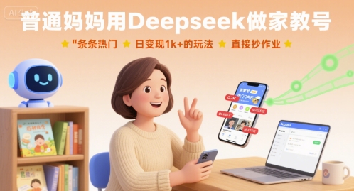 普通妈妈用Deepseek做家教号,条条热门,日变现1k+的玩法,直接抄作业-润格副业网-每天分享热门副业赚钱项目