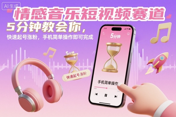 情感音乐短视频赛道，5分钟教会你，快速起号涨粉，手机简单操作即可完成-润格副业网-每天分享热门副业赚钱项目