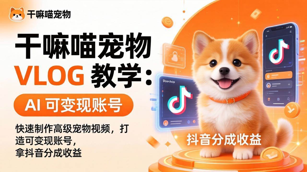 （17888期）干嘛喵宠物 VLOG 教学：AI 快速制作高级宠物视频，打造可变现账号，拿抖音分成收益-润格副业网-每天分享热门副业赚钱项目