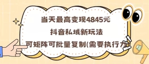当天最高变现1k+,抖音私域新玩法,可矩阵可批量复制-润格副业网-每天分享热门副业赚钱项目