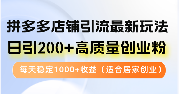 (12893期)拼多多店铺引流最新玩法,日引200+高质量创业粉,每天稳定1000+收益(…-润格副业网-每天分享热门副业赚钱项目