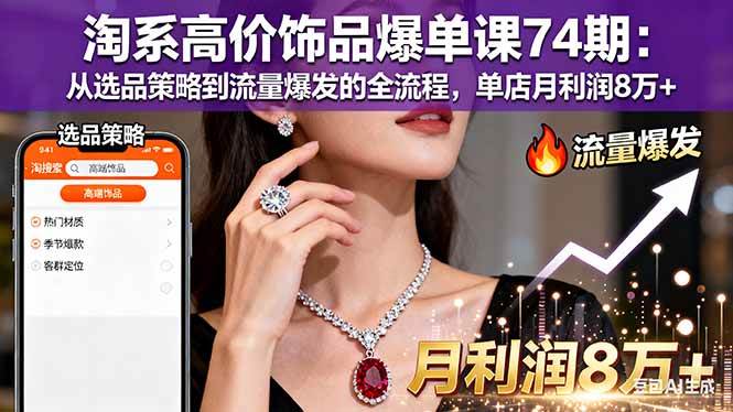 (16351期)淘系高价饰品爆单课74期:从选品策略到流量爆发的全流程,单店月利润8万+-润格副业网-每天分享热门副业赚钱项目