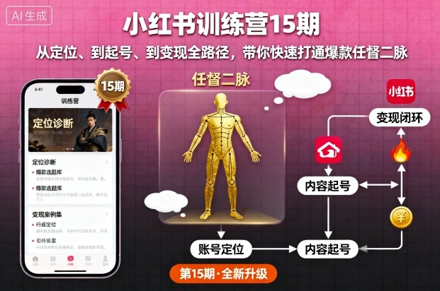 小红书训练营15期，从定位、到起号、到变现全路径，带你快速打通爆款任督二脉-润格副业网-每天分享热门副业赚钱项目