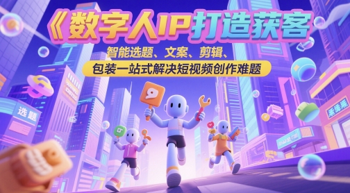 数字人IP打造获客变现实操课,智能选题、文案、剪辑、包装一站式解决短视频创作难题-润格副业网-每天分享热门副业赚钱项目