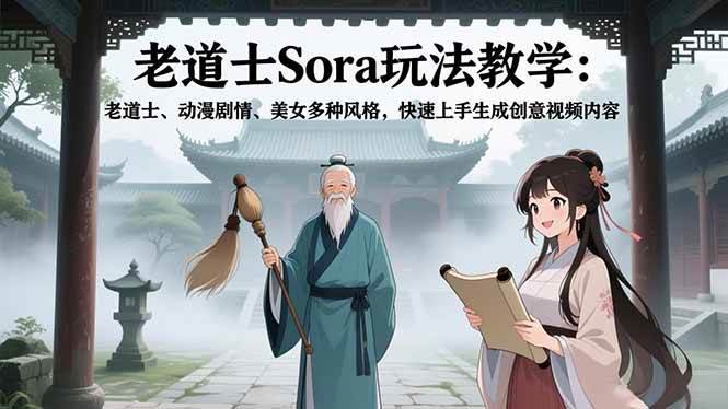(16862期)老道士Sora玩法教学:老道士、动漫剧情、美女多种风格,快速上手生成创意视频内容-润格副业网-每天分享热门副业赚钱项目
